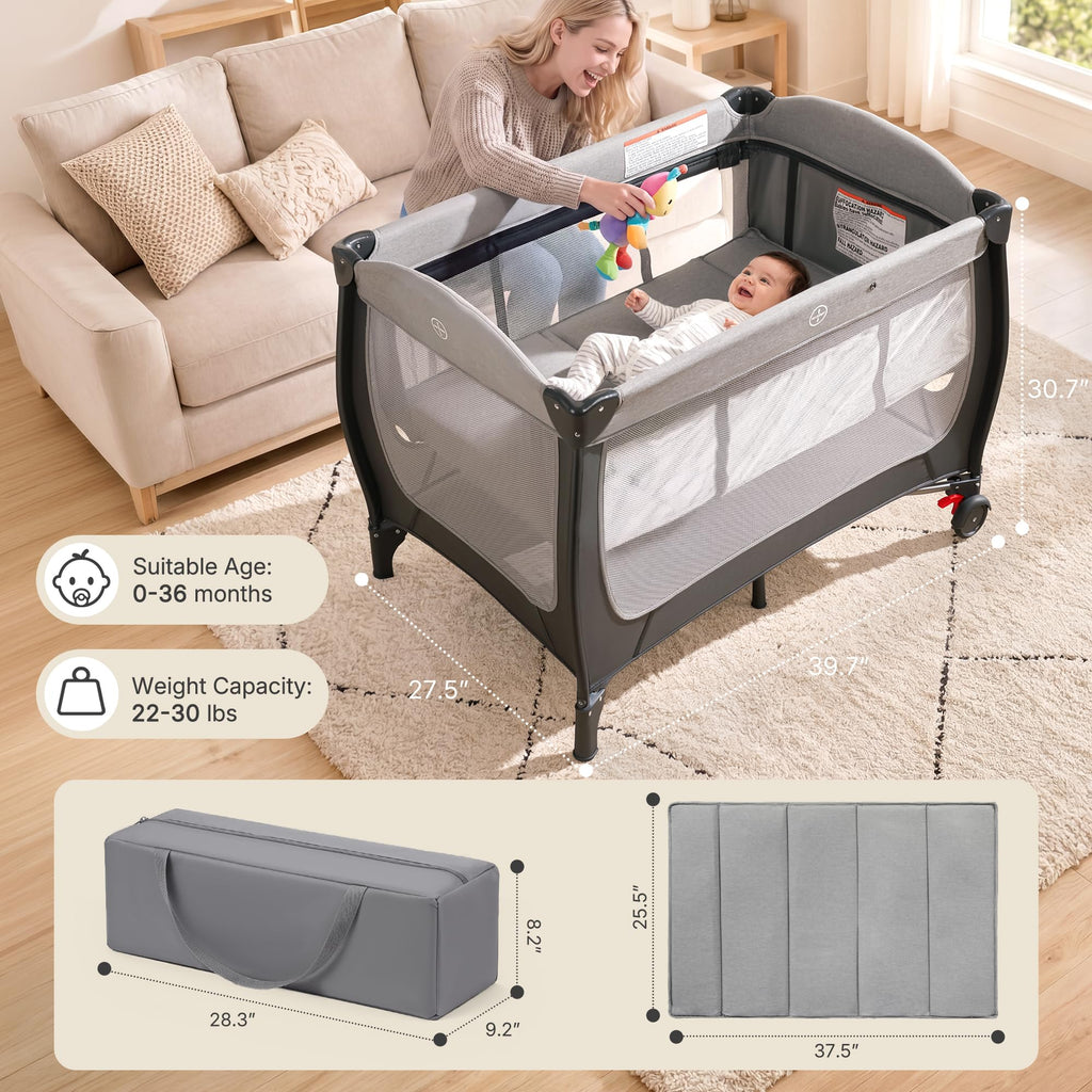 4-in-1 Pack and Play with Bassinet, Gray Q538909