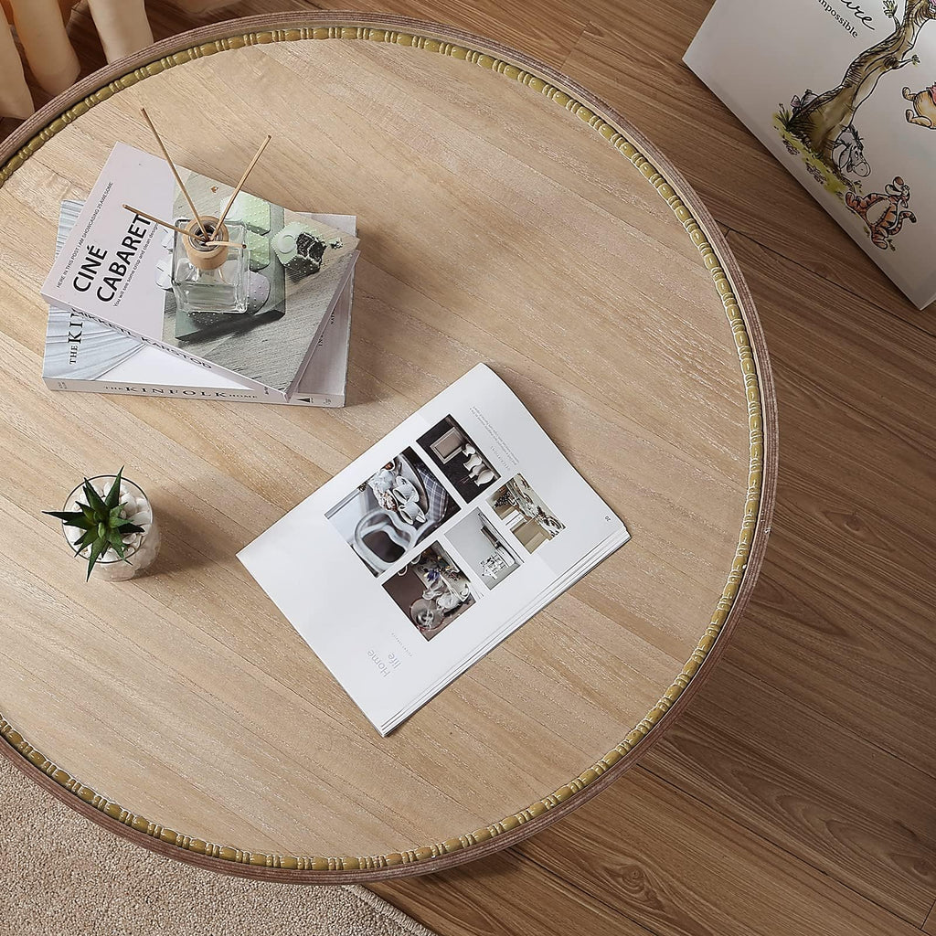 Farmhouse Round Coffee Table with Storage Shelf R962129