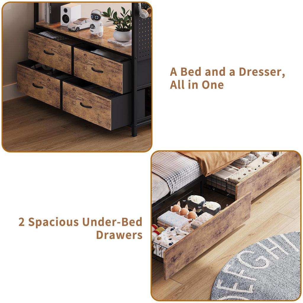 Twin Over Twin Metal Bunk Bed with Storage Drawers J7389
