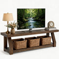 Solid Wood TV Stand, 2-Tier Media Console with Open Storage, Walnut Brown F75067