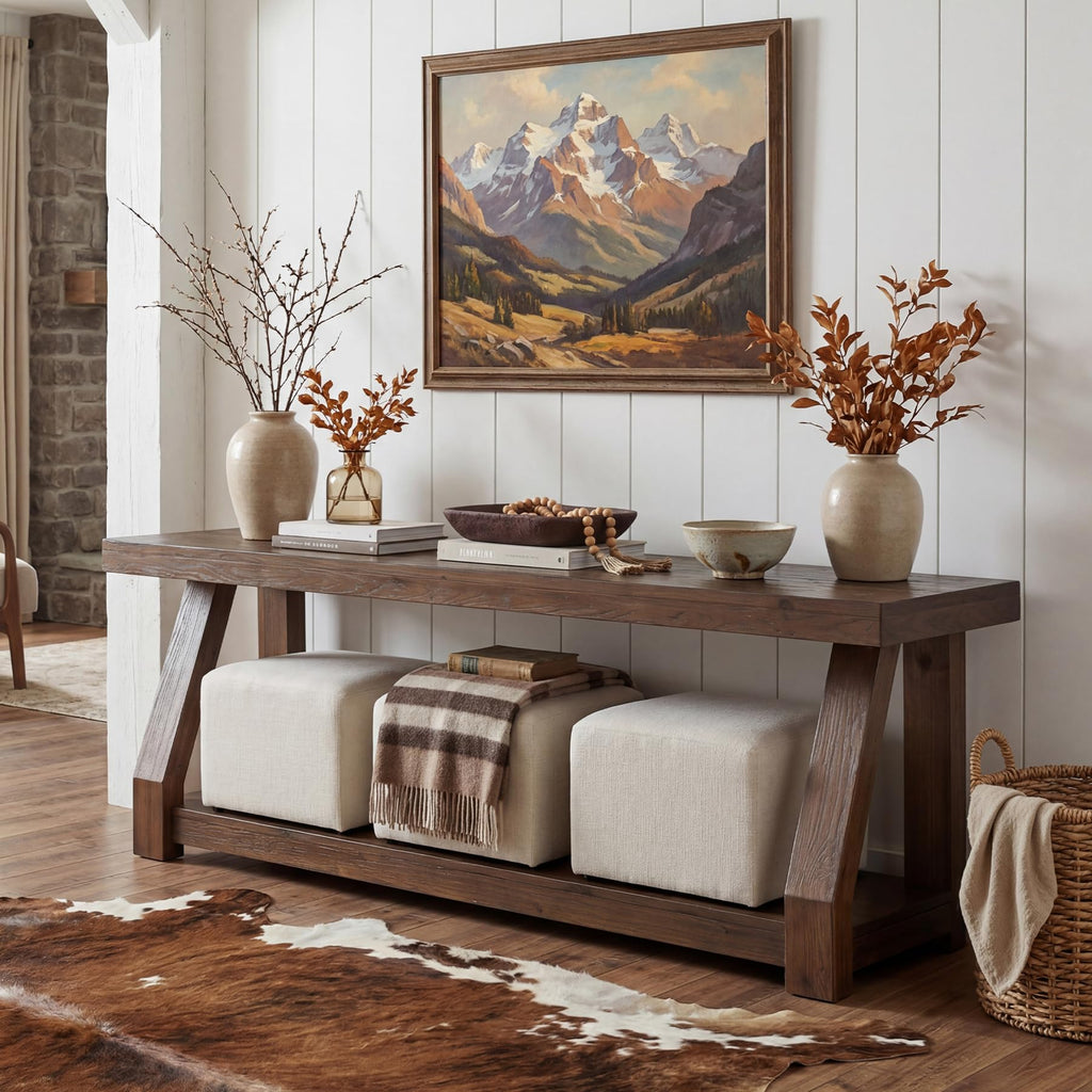 Solid Wood TV Stand, 2-Tier Media Console with Open Storage, Walnut Brown F75067