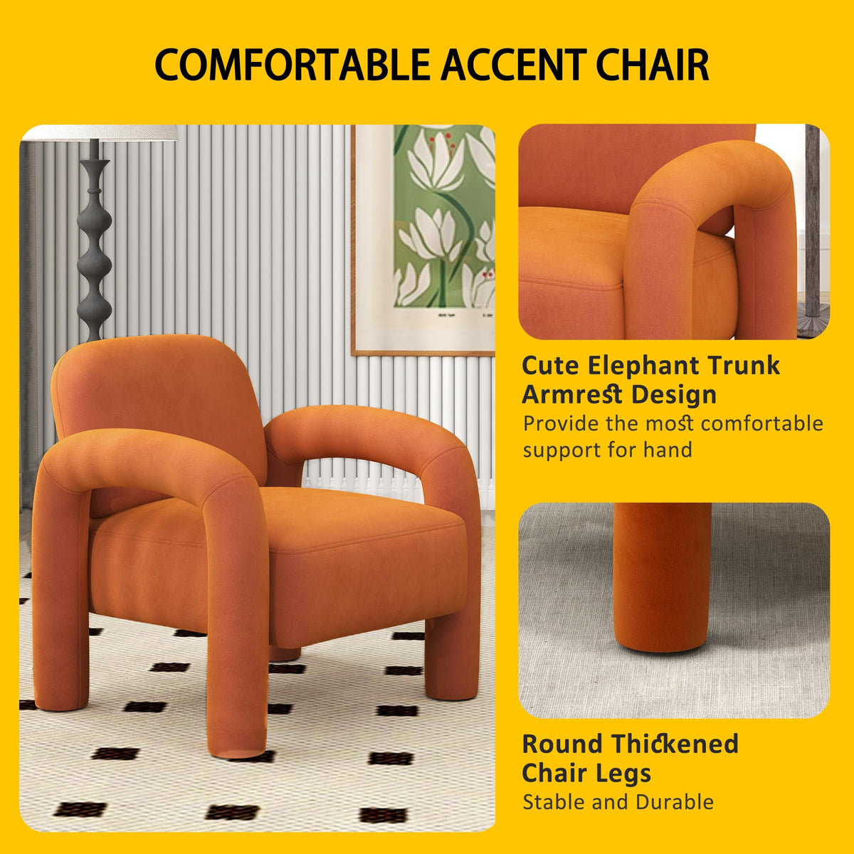 Orange Velvet Tufted Accent Chair D585
