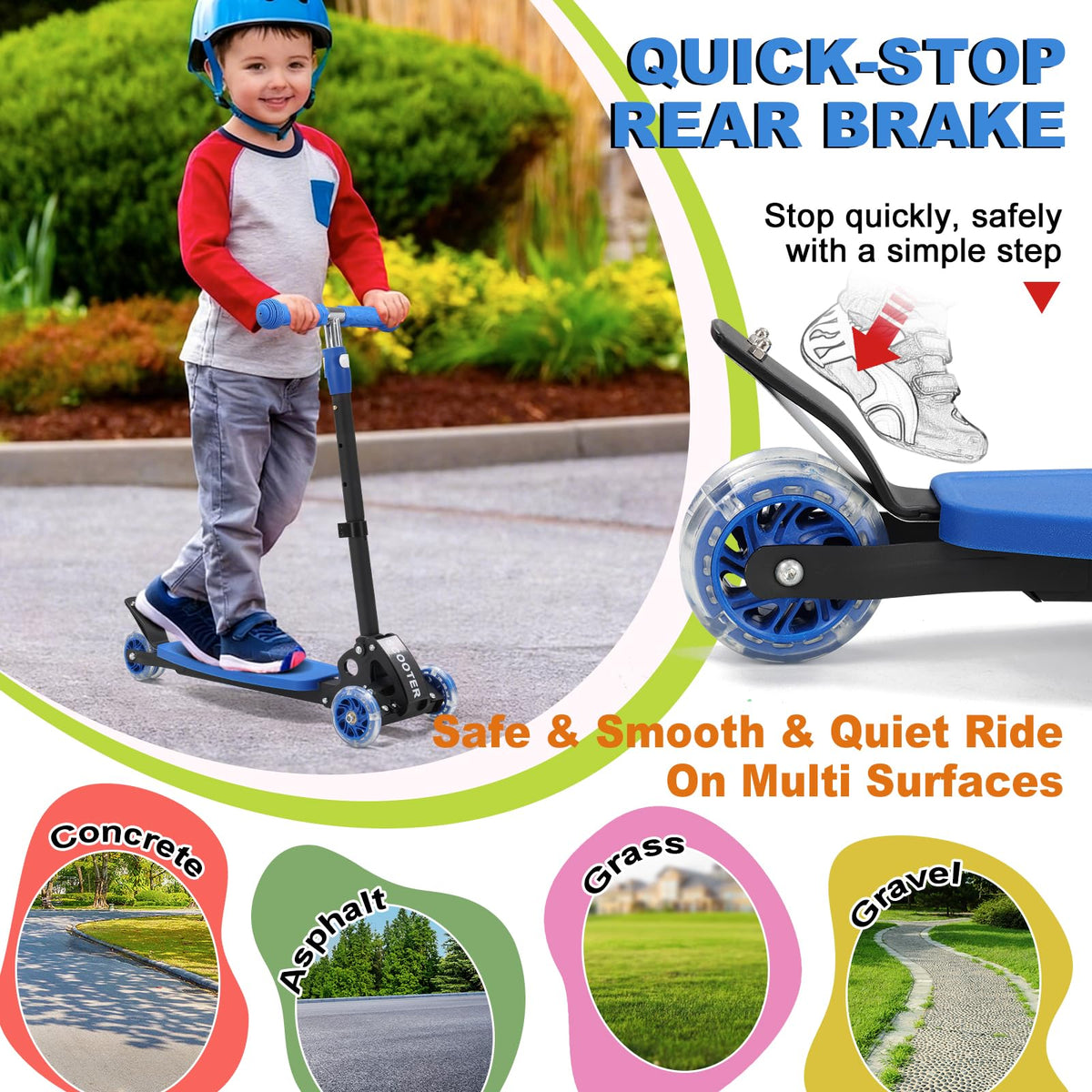 Light up 3 Wheels Folding Kick Scooter with Adjustable Handlebar C910