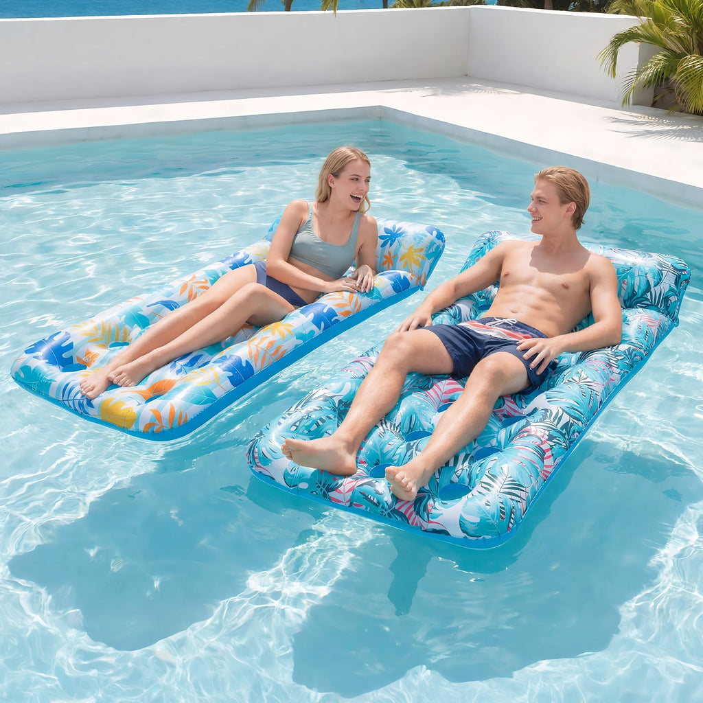 2 Pack Inflatable Pool Float Mat & 75" x 51" Tanning Pool Lounger B3869