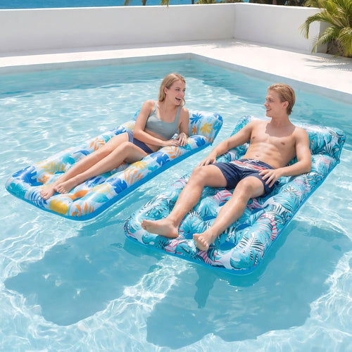2 Pack Inflatable Pool Float Mat & 75" x 51" Tanning Pool Lounger B3869