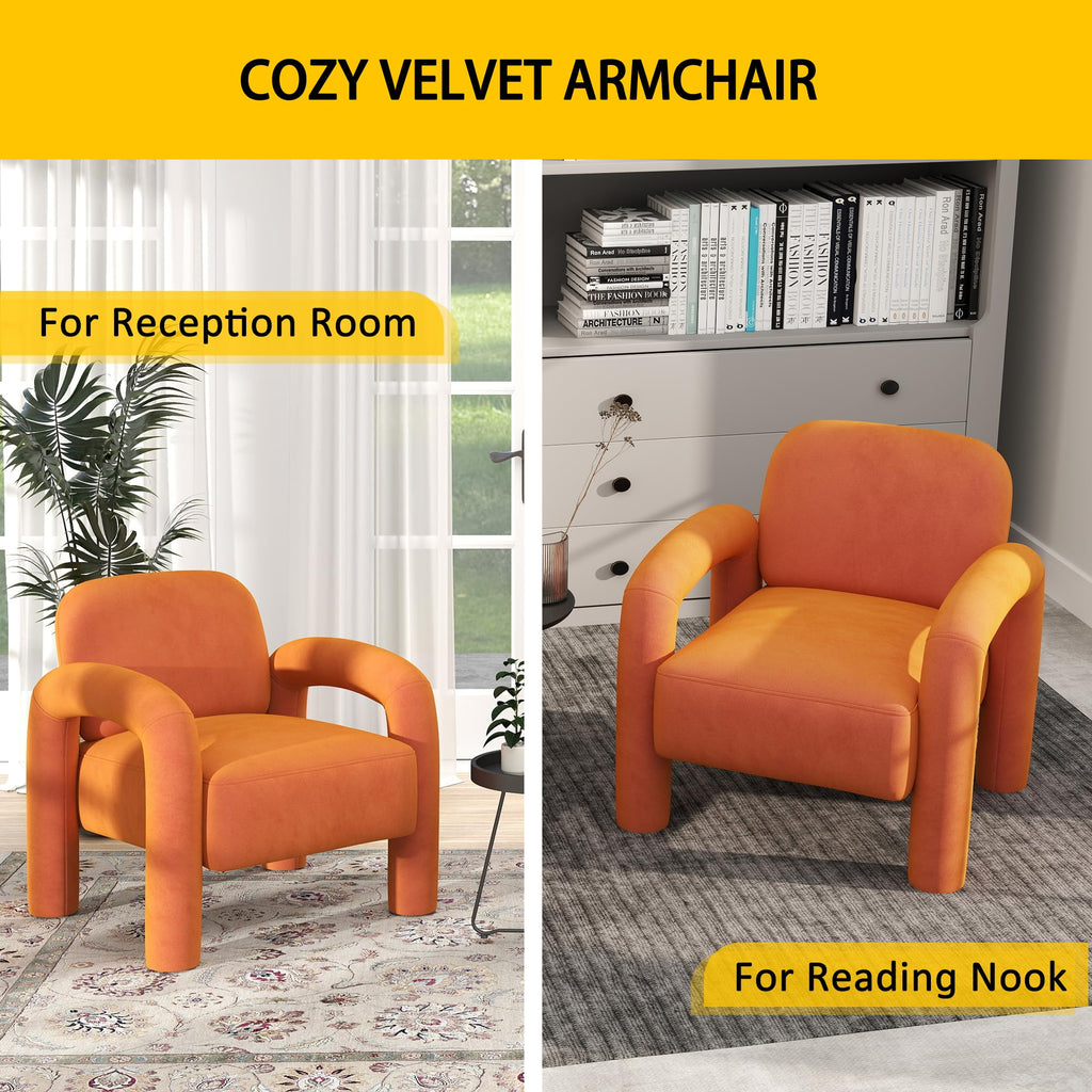 Orange Velvet Tufted Accent Chair D585