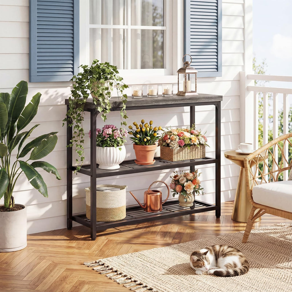 32" 3-Tier Oak Grey Console Table P421440
