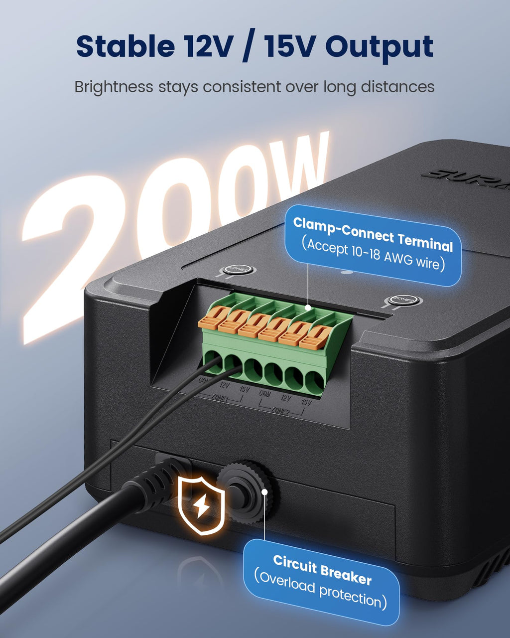 Wi-Fi Low Voltage Landscape Transformer with 2 Zones, 12V 15V AC F7325