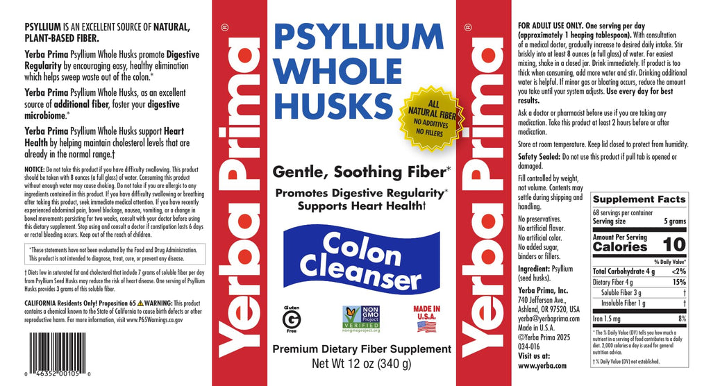 12 oz Psyllium Whole Husks Dietary Fiber O3622