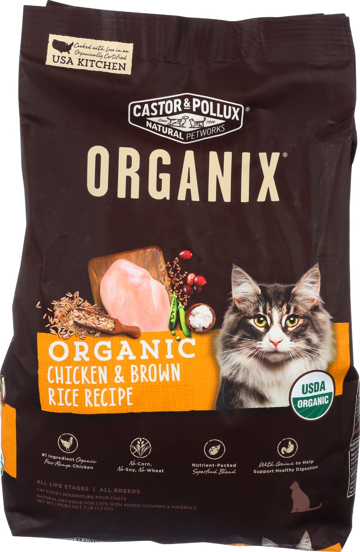 Organic Chicken & Brown Rice Recipe Dry Cat Food 3 lb. Bag S798602