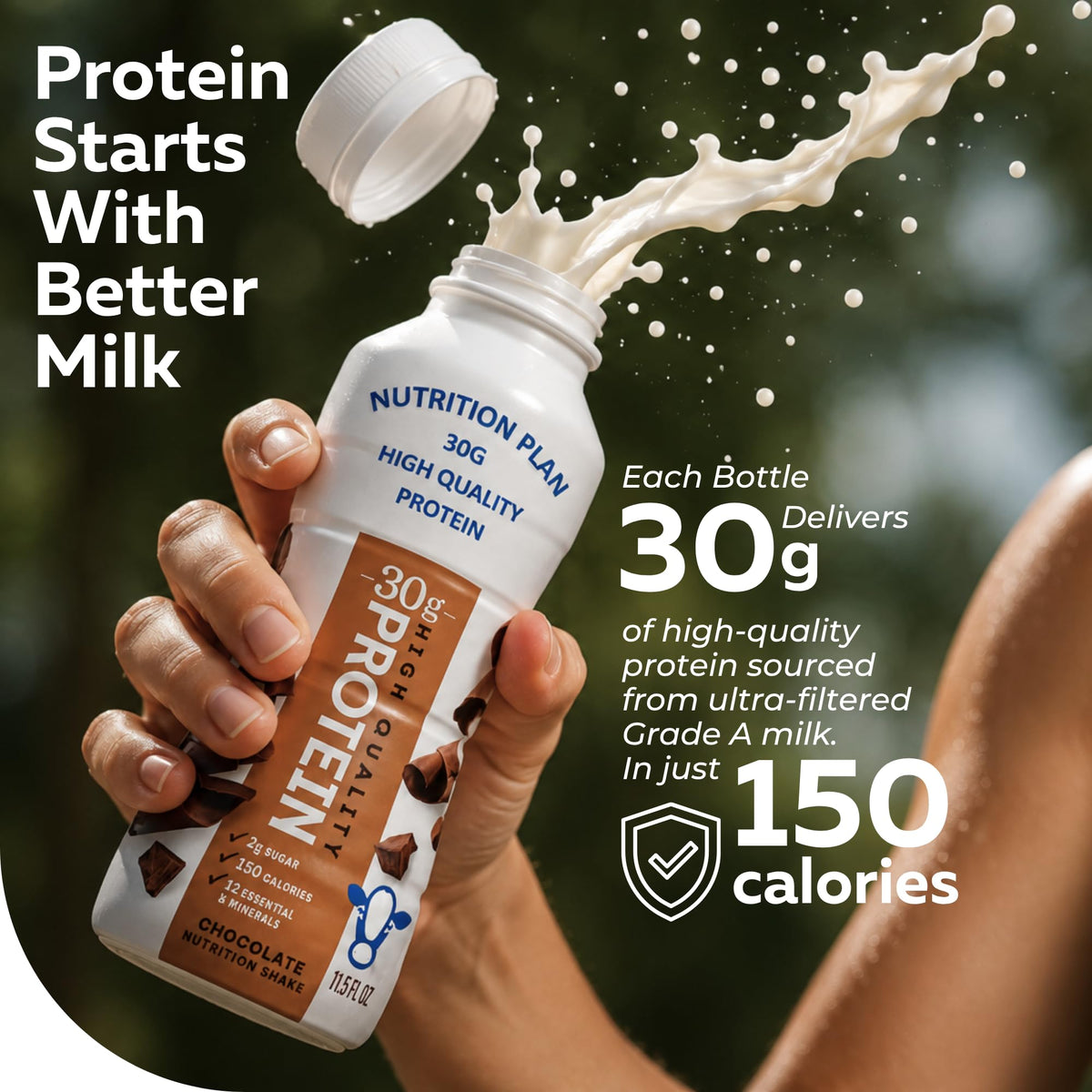High-Protein Ready to Drink Shake – 30g Milk Protein, 150 Calories, 2g Sugar – Lactose Free, Chocolate, 11.5 fl oz (12 Pack) N10072