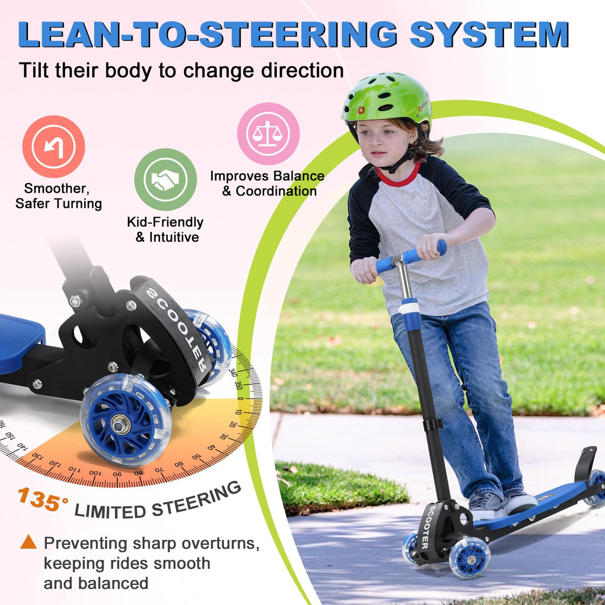 Light up 3 Wheels Folding Kick Scooter with Adjustable Handlebar C910
