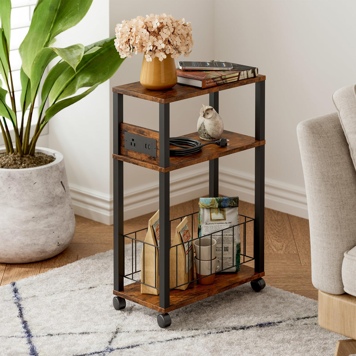 Rolling Side Table with Wheels X8401