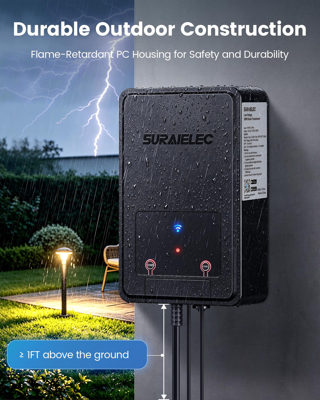 Wi-Fi Low Voltage Landscape Transformer with 2 Zones, 12V 15V AC F7325
