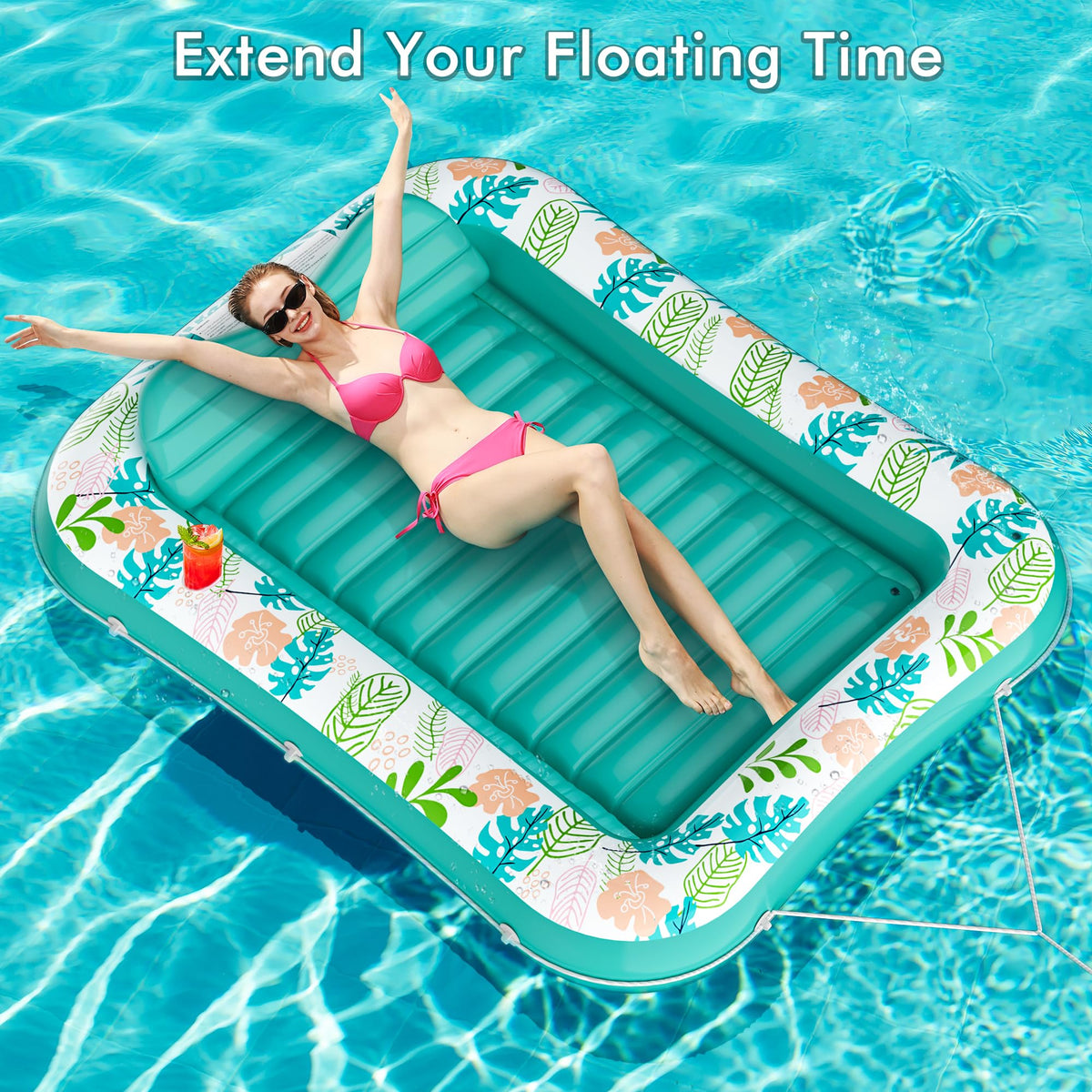 2 Pack Inflatable Pool Float Mat & 75" x 51" Tanning Pool Lounger B3869