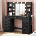 Black Vanity Desk with Mirror and Lights, 11 Drawers E890