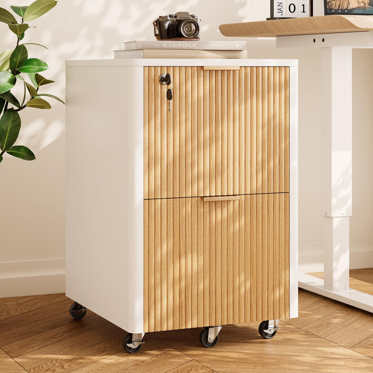 2 Drawer Wooden Mobile File Cabinet with Lock D593988