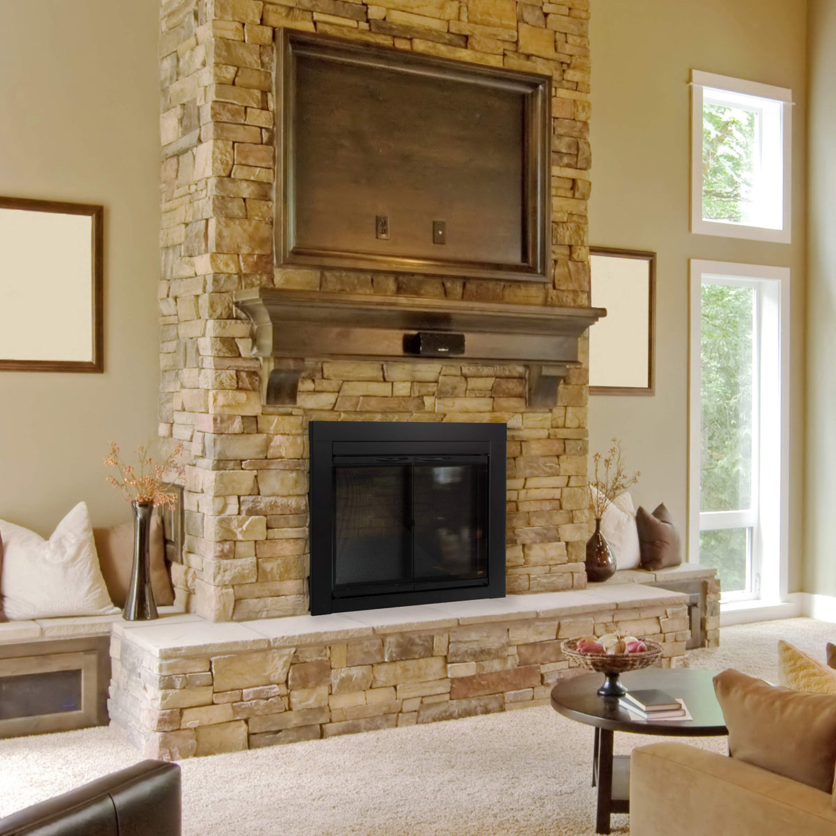 Black Small Fireplace Glass Door E220196