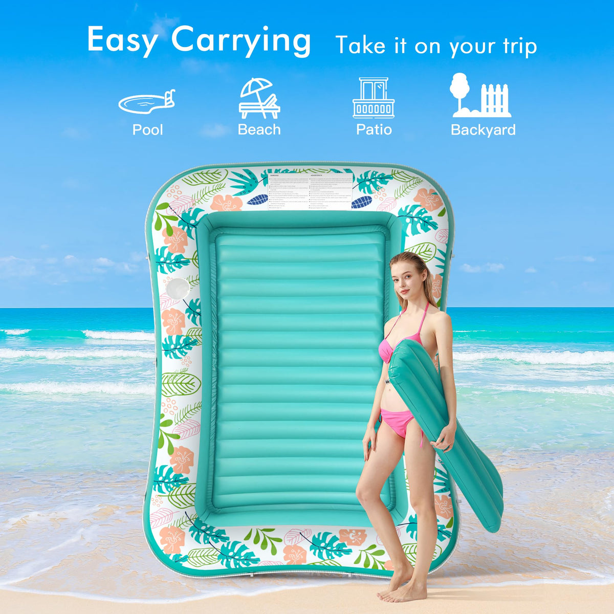 2 Pack Inflatable Pool Float Mat & 75" x 51" Tanning Pool Lounger B3869