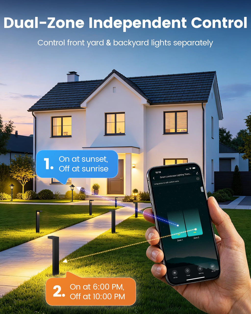 Wi-Fi Low Voltage Landscape Transformer with 2 Zones, 12V 15V AC F7325