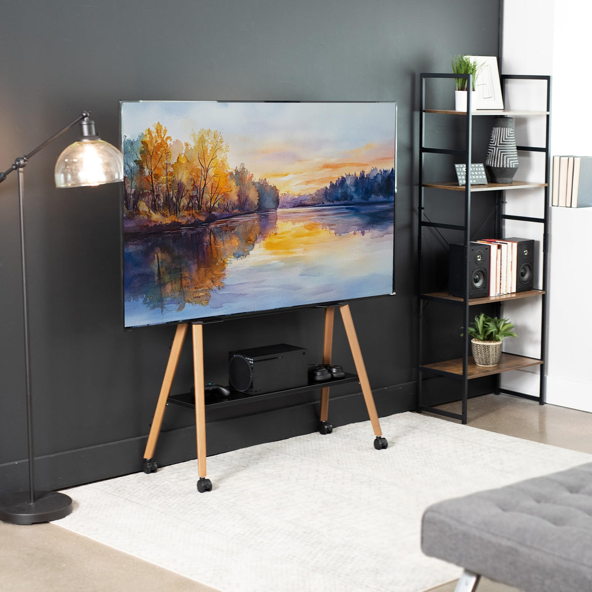 43 to 75 inch Adjustable Mobile TV Stand with Walnut Legs D630990