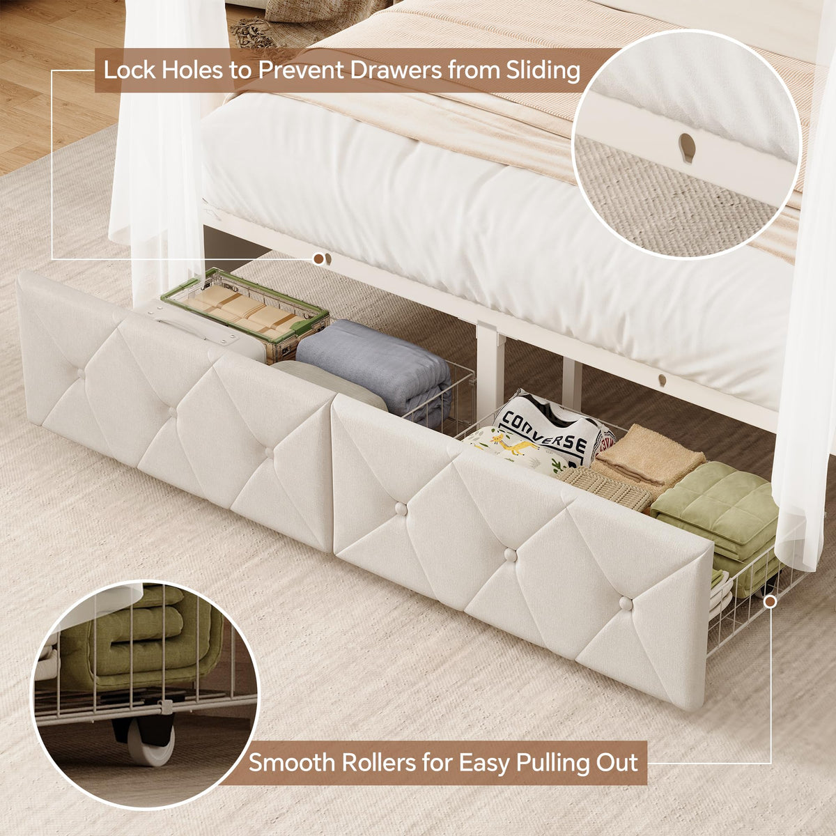 Full Size Canopy Bed Frame with Charging Station and LED Lights K971