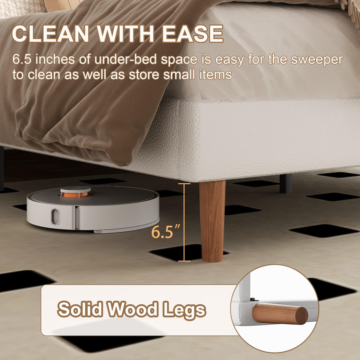 White Upholstered Bed Frame with Adjustable Headboard E946