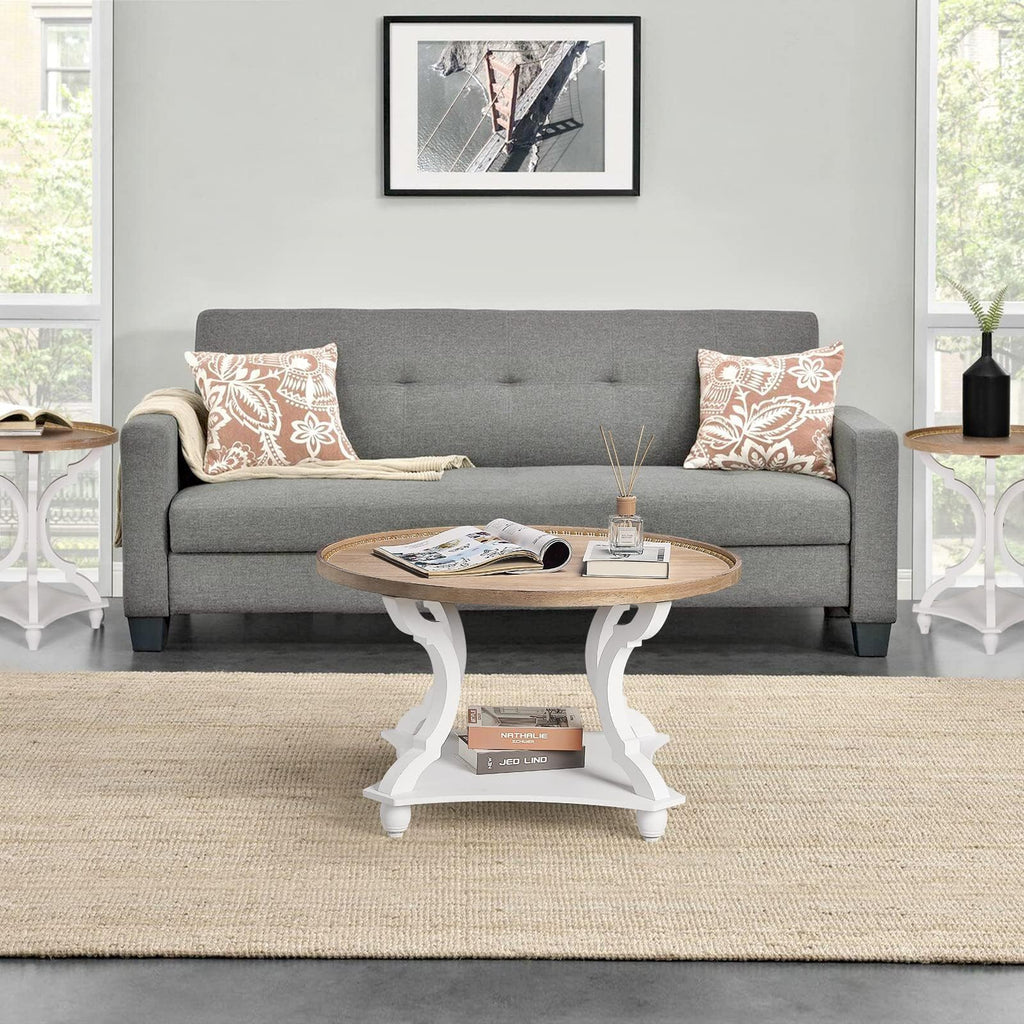 Farmhouse Round Coffee Table with Storage Shelf R962129