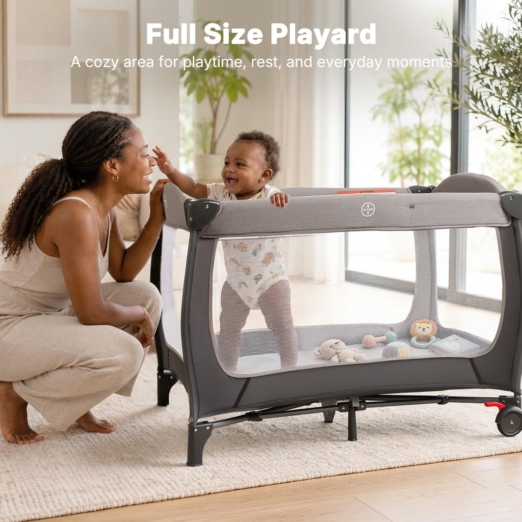 4-in-1 Pack and Play with Bassinet, Gray Q538909