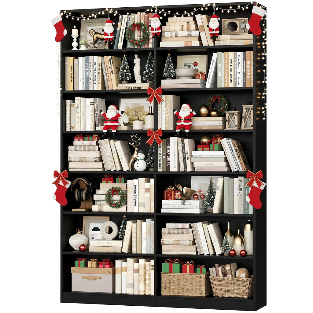 83.7" Tall 7-Tier Double Black Bookshelf and Bookcase V78595