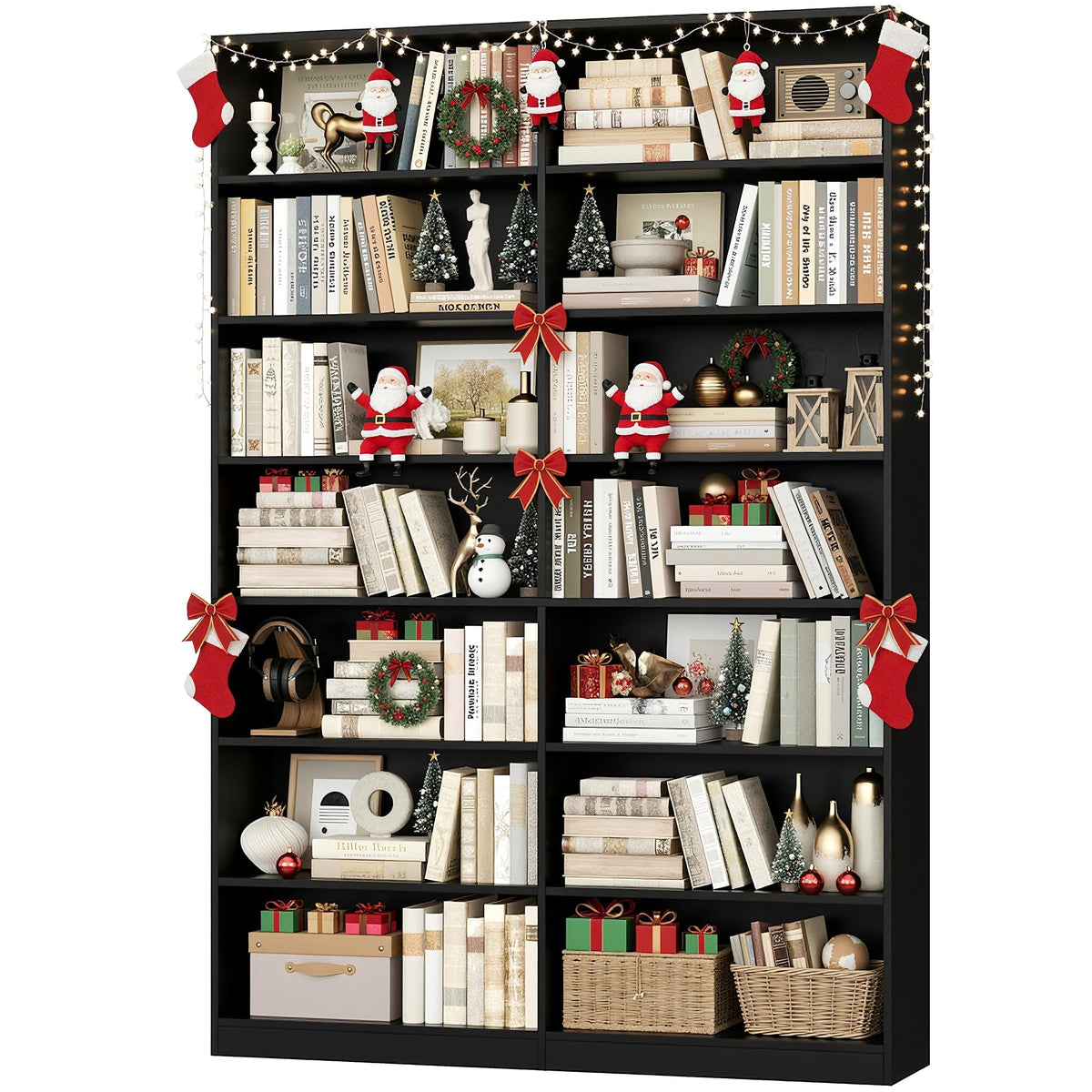 83.7" Tall 7-Tier Double Black Bookshelf and Bookcase V78595