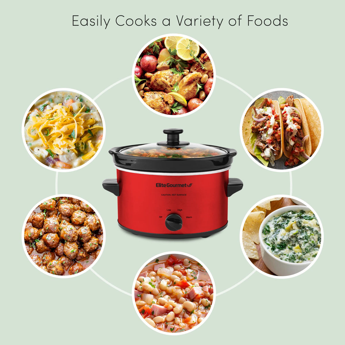 Electric Oval Slow Cooker, 2 Qt, Metallic Red R46344