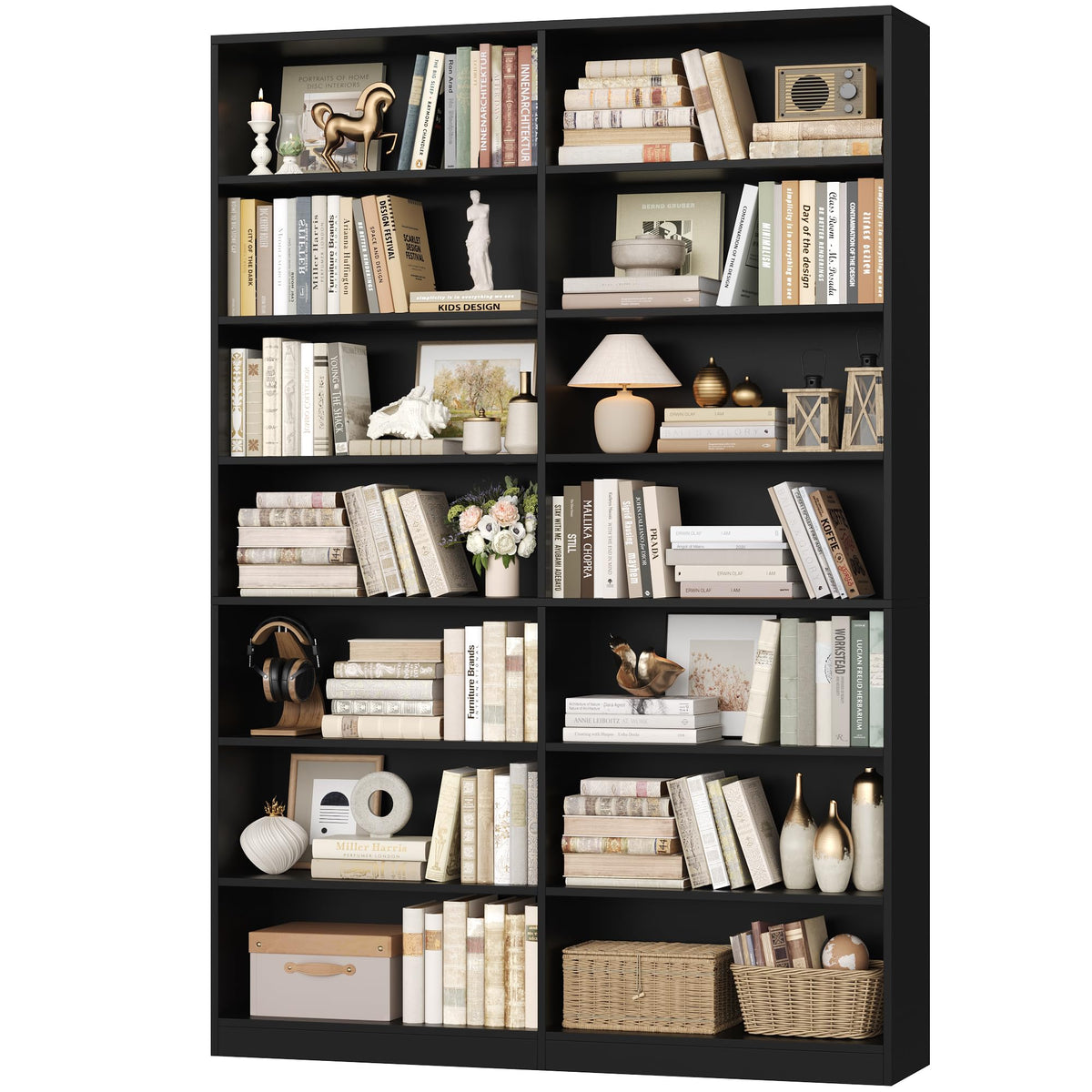 83.7" Tall 7-Tier Double Black Bookshelf and Bookcase V78595