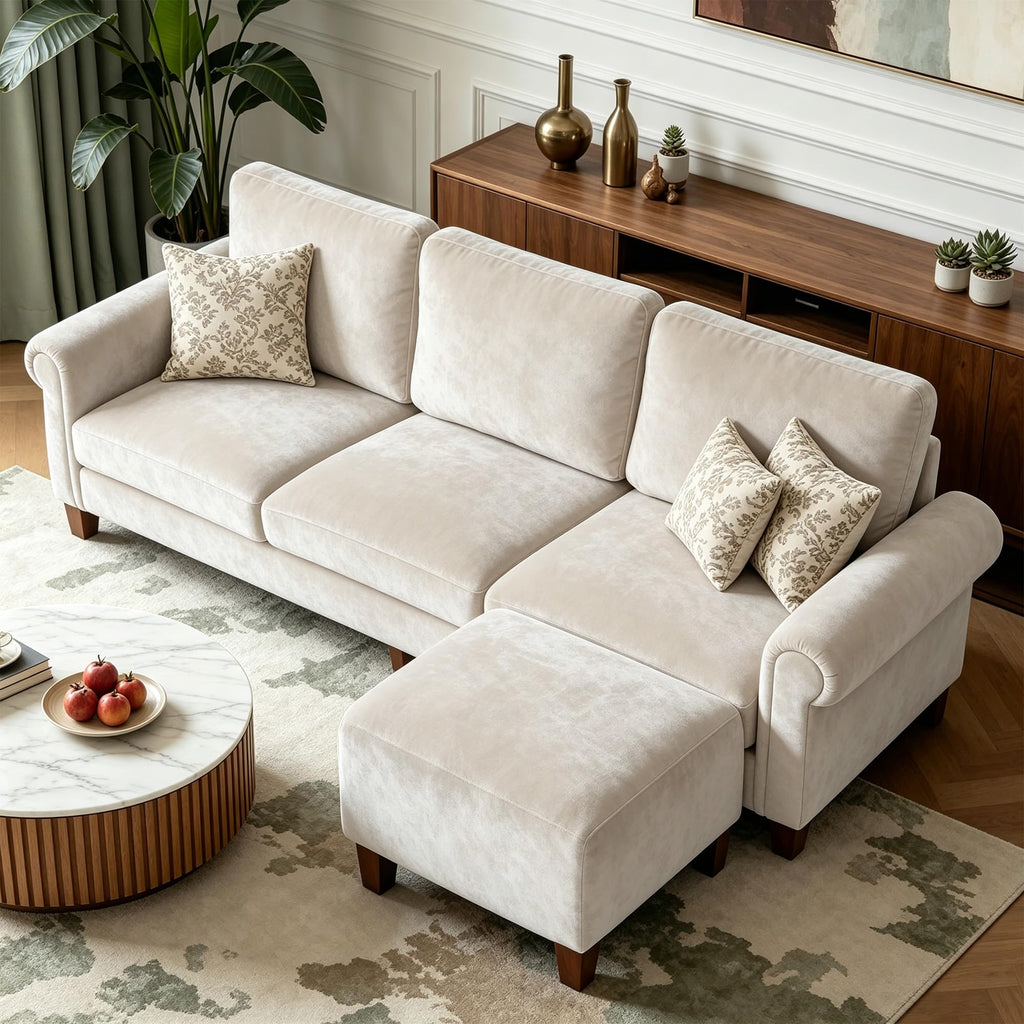 100" L-Shaped Velvet Sectional Sofa with Ottoman I285911