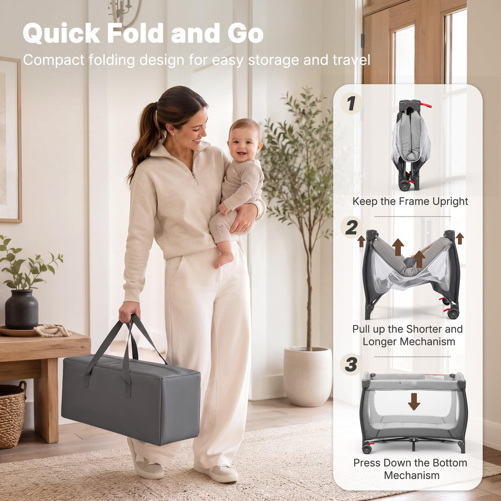 4-in-1 Pack and Play with Bassinet, Gray Q538909