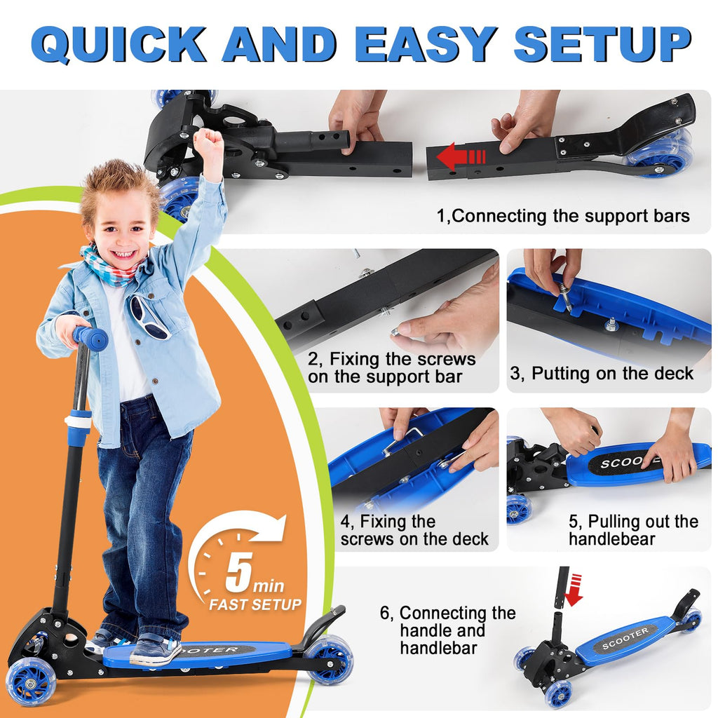 Light up 3 Wheels Folding Kick Scooter with Adjustable Handlebar C910