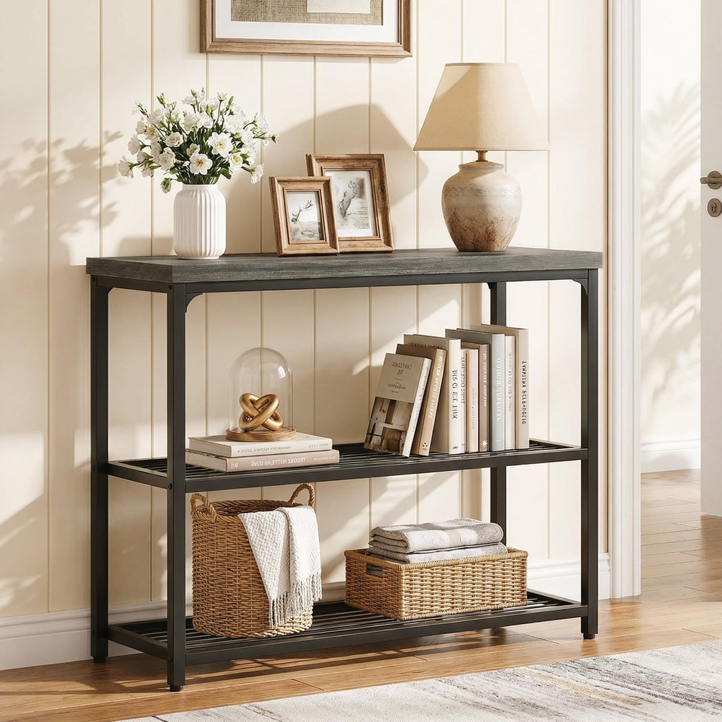32" 3-Tier Oak Grey Console Table P421440