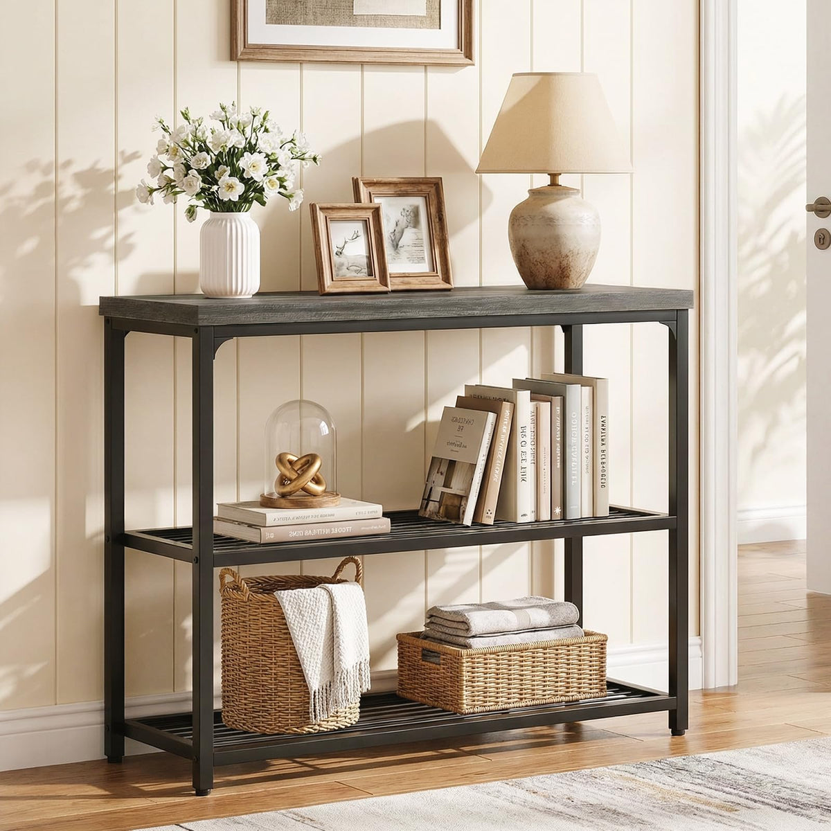 32" 3-Tier Oak Grey Console Table P421440