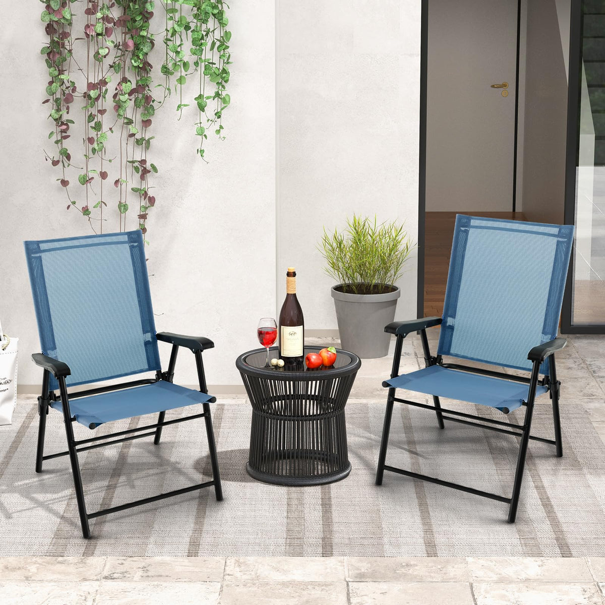 Blue Set of 2 Folding Sling Chairs D16011