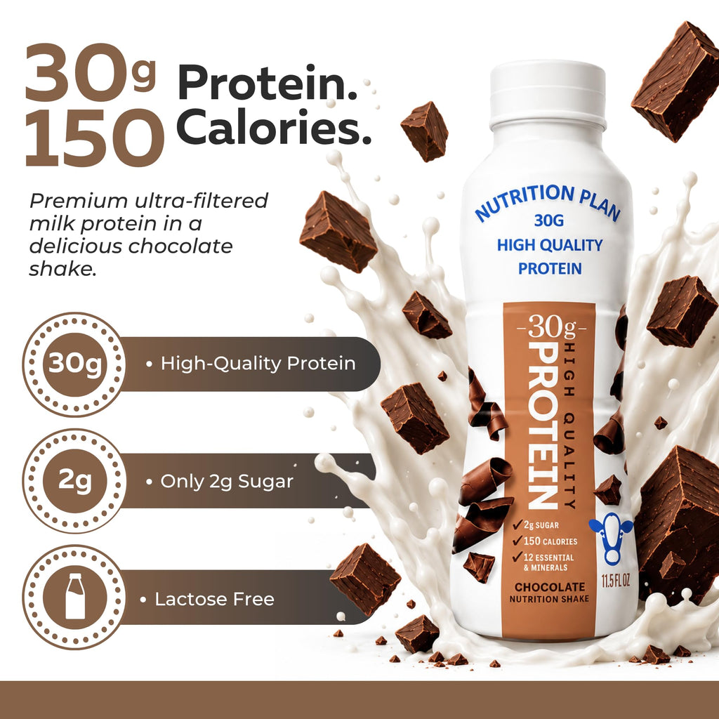 High-Protein Ready to Drink Shake – 30g Milk Protein, 150 Calories, 2g Sugar – Lactose Free, Chocolate, 11.5 fl oz (12 Pack) N10072