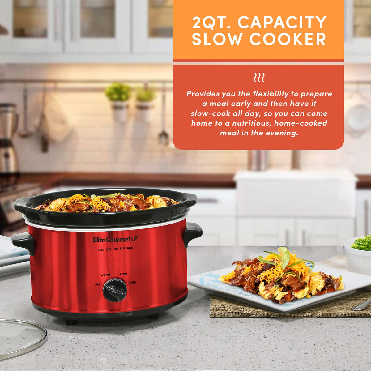 Electric Oval Slow Cooker, 2 Qt, Metallic Red R46344