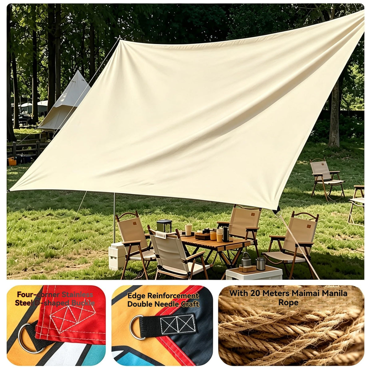 Waterproof Heavy-Duty Rectangle Sun Shade Sail with Rope N28267
