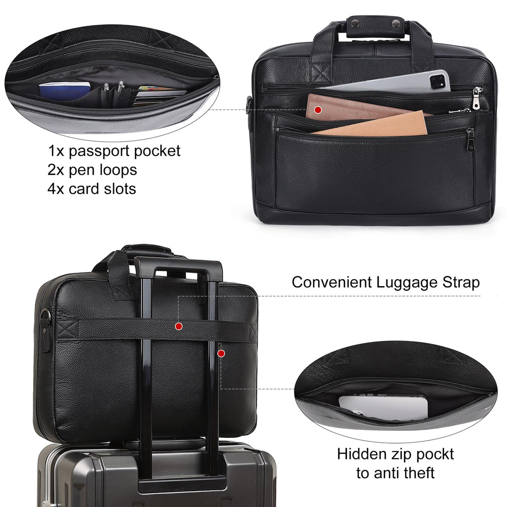 Black Leather 16 Inch Laptop Briefcase Bag E35246