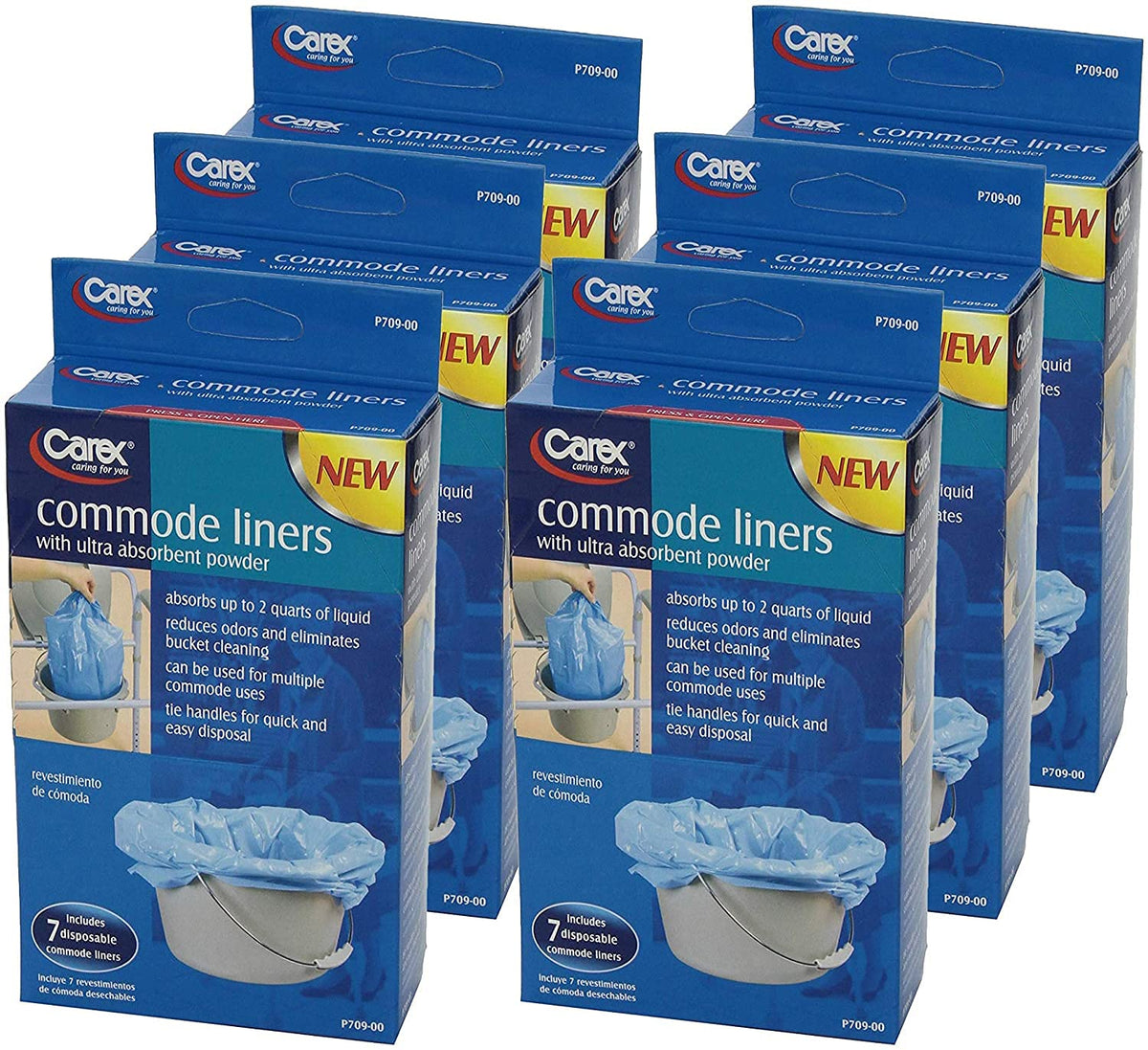 Commode Liners with Absorbent Powder, 7 Count (Pack of 6) B2630