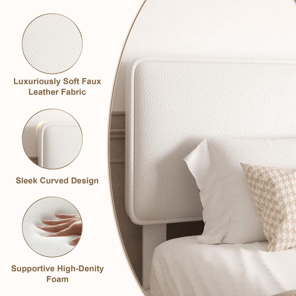 White Upholstered Bed Frame with Adjustable Headboard E946