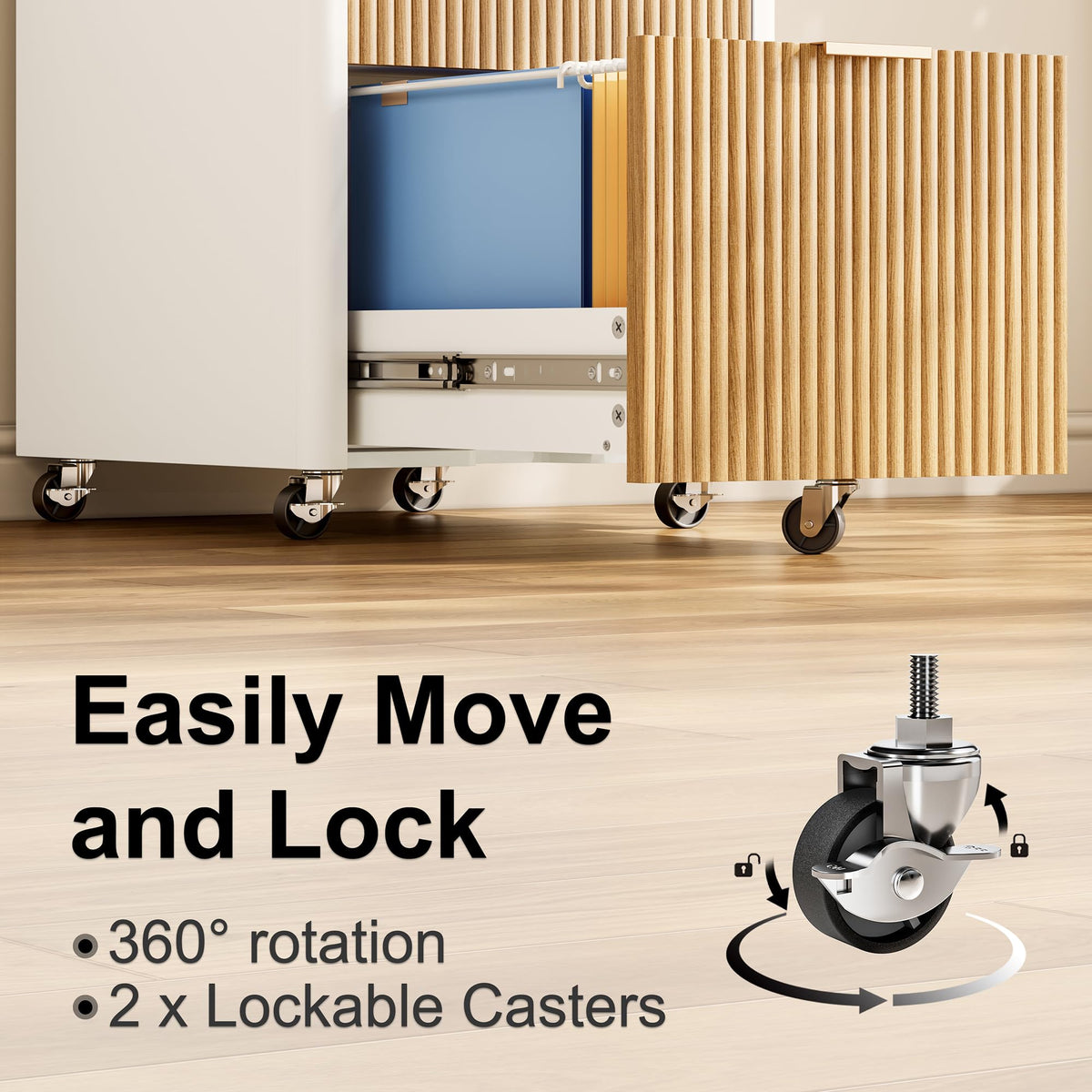 2 Drawer Wooden Mobile File Cabinet with Lock D593988