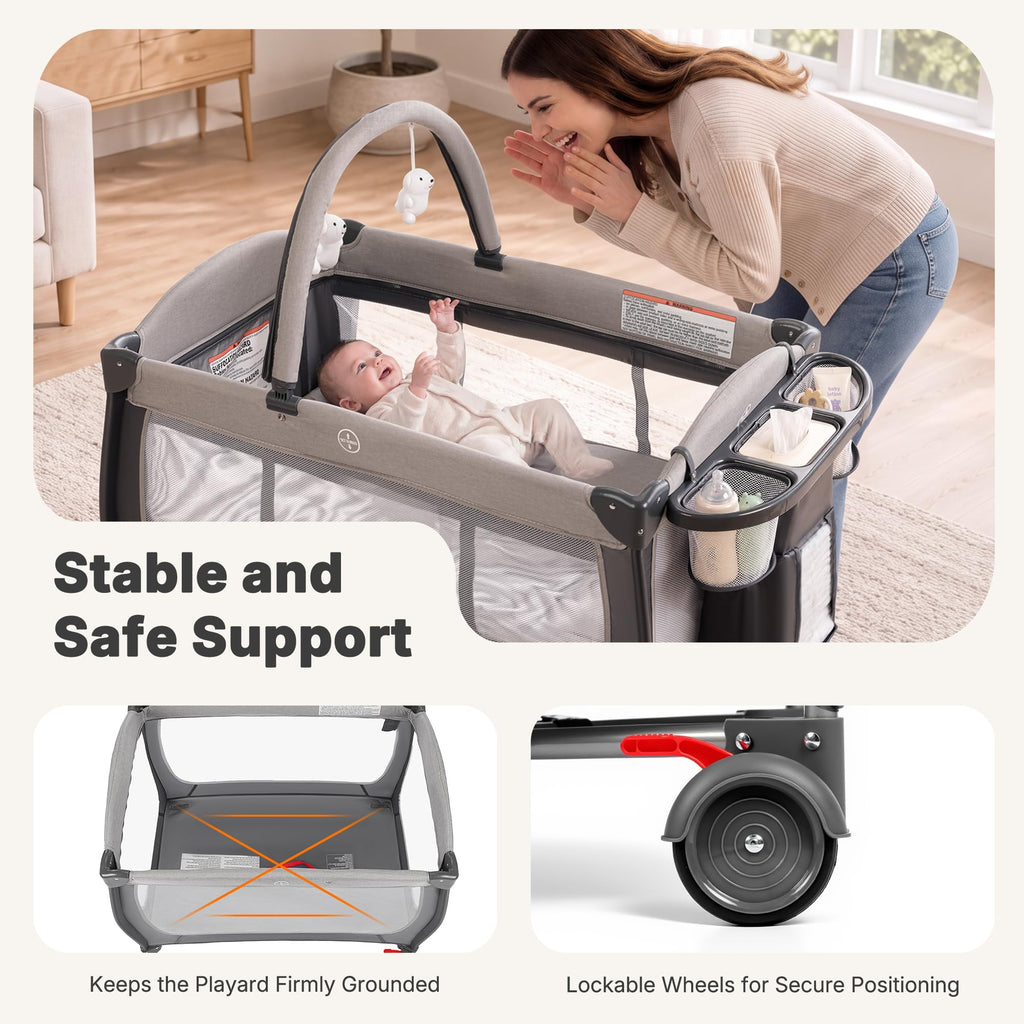 4-in-1 Pack and Play with Bassinet, Gray Q538909