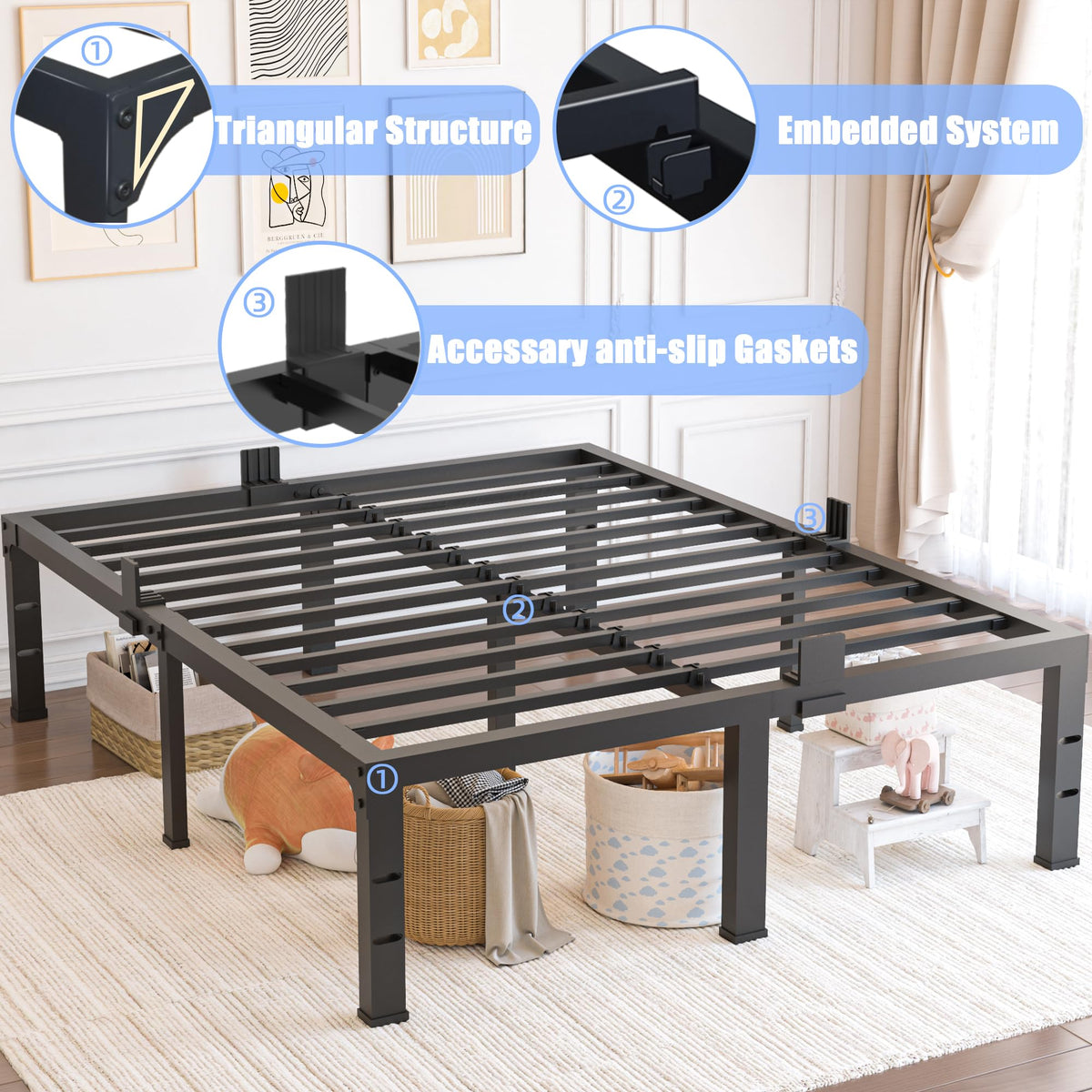 Queen Size 18 inch Heavy Duty Metal Platform Bed Frame P293