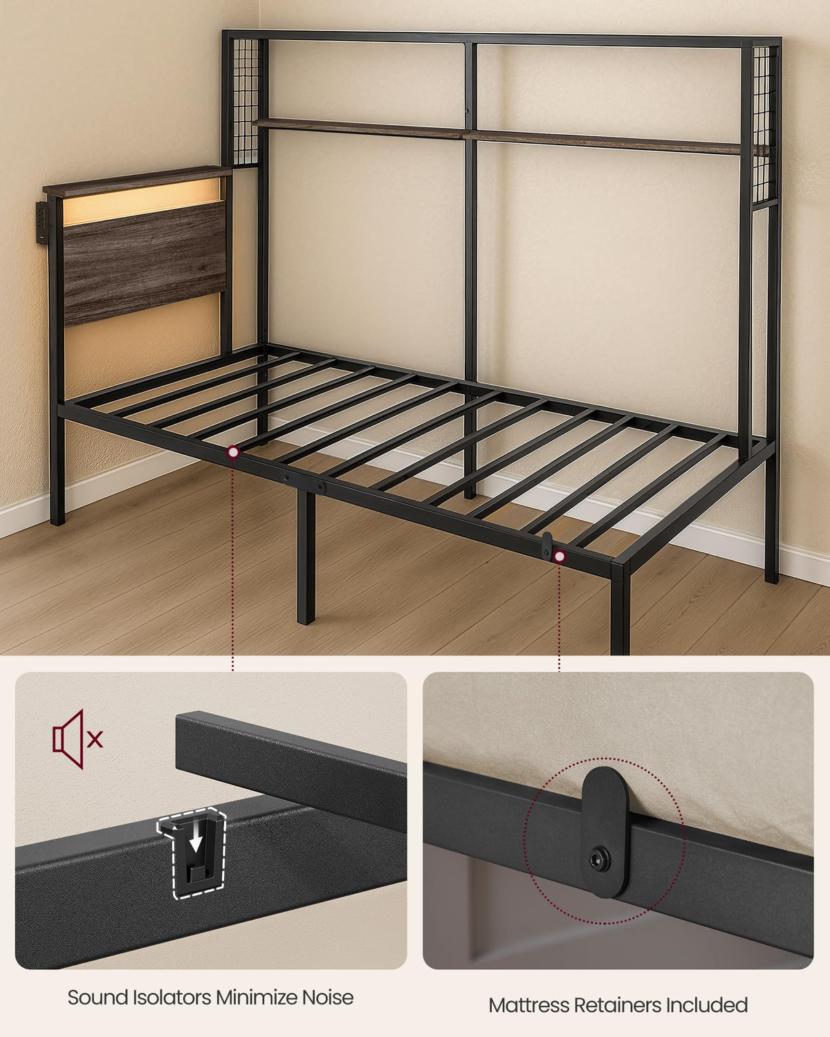 Twin Size Metal Bed Frame with Headboard K428