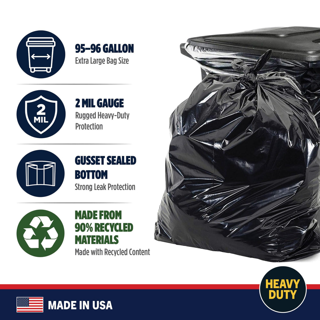 95-96 Gallon Heavy Duty Black Garbage Bags 50 Count X455